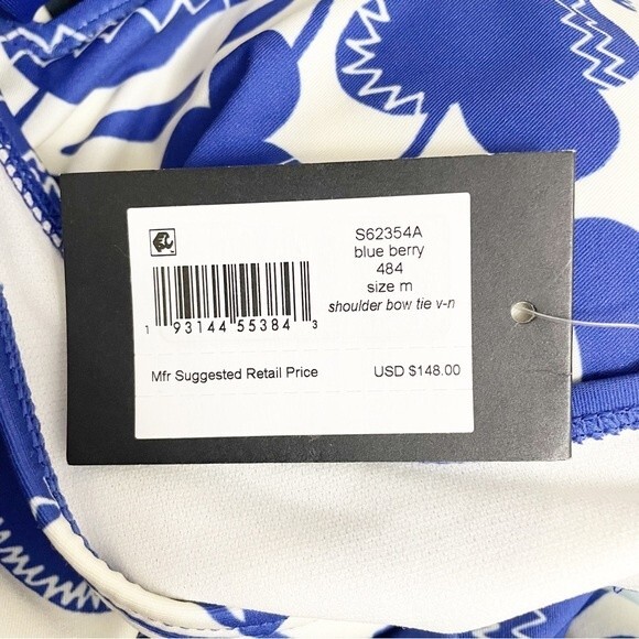 NWT Kate Spade Zigzag Floral Bow-Strap V-neck One-Piece Swimsuit Size Medium NEW - Picture 12 of 14